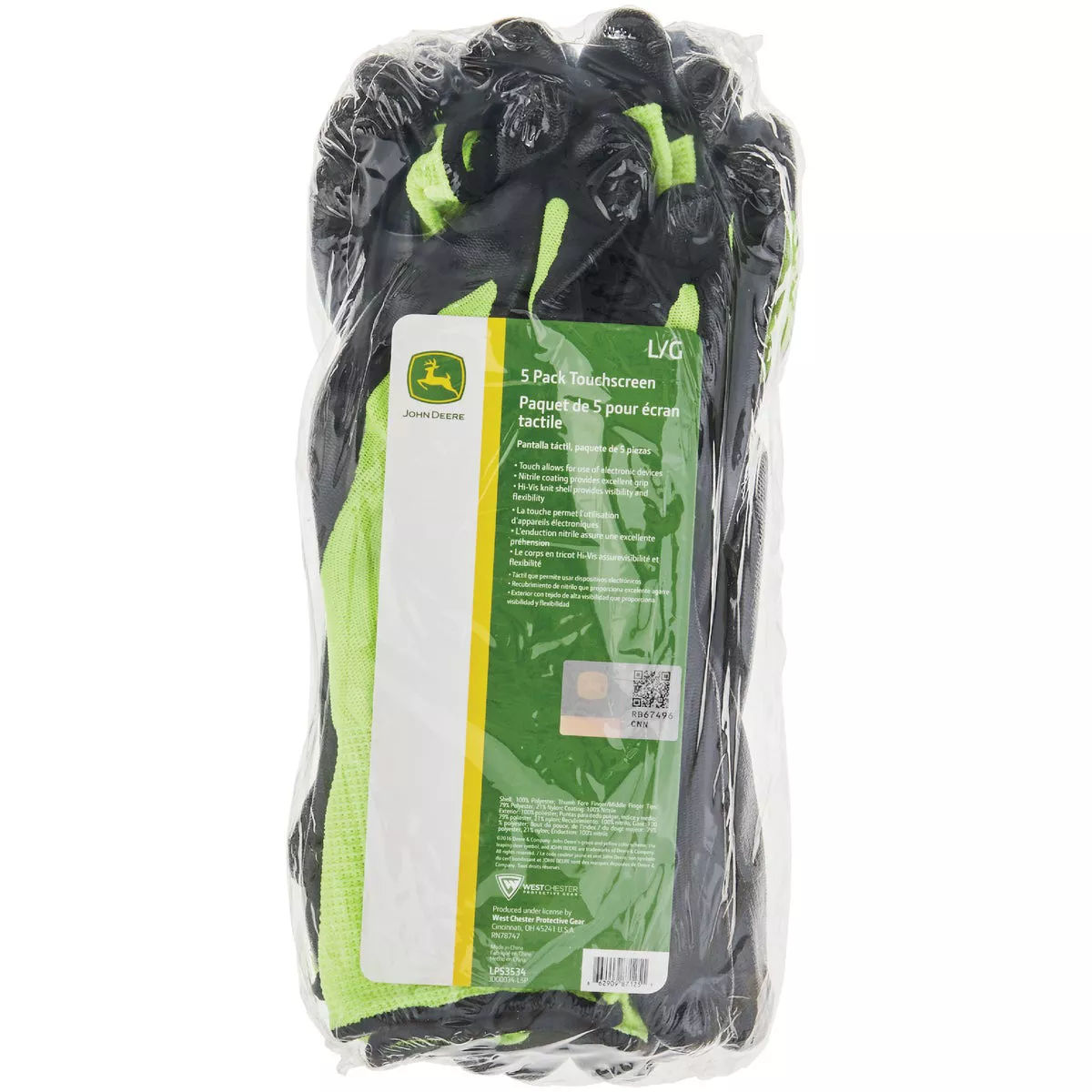 John Deere Men's Large Nitrile Coated Polyester Hi-Vis Green Work Glove (5-Pack) - photo 2