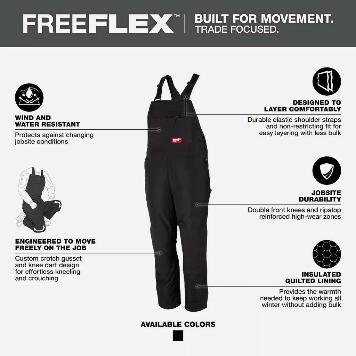 Milwaukee FREEFLEX Men's Large Black Insulated Bib Overalls - photo 6