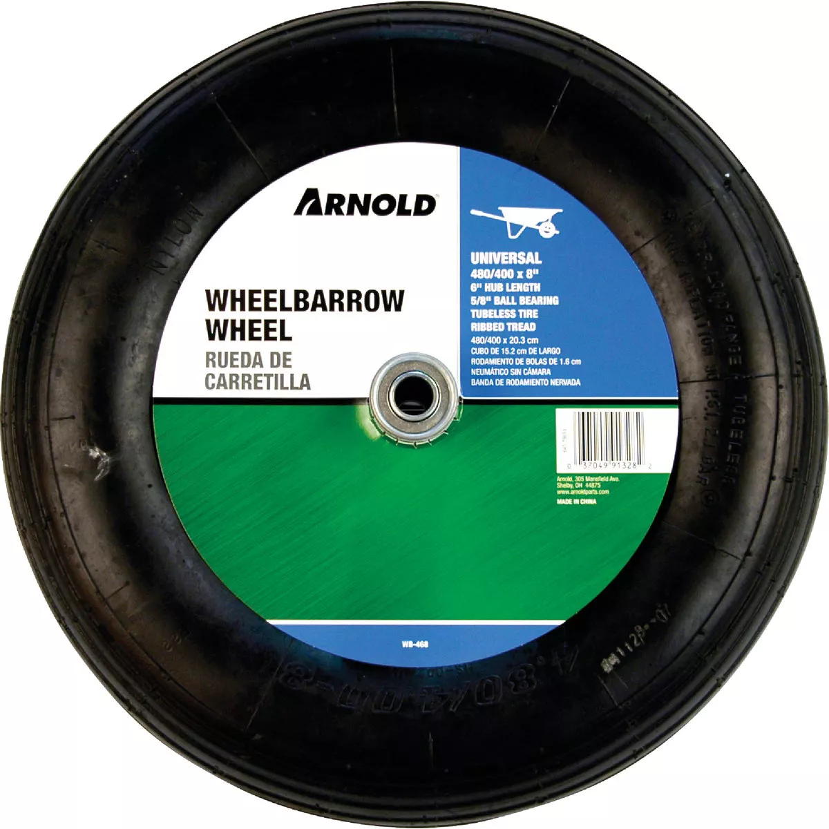 Arnold 16 x 480/400-8 In. Pneumatic Wheelbarrow Wheel with 6 In. Hub - photo 2