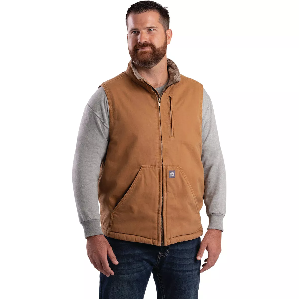 Berne Heartland Men's XL Brown Sherpa-Lined Washed Duck Vest
