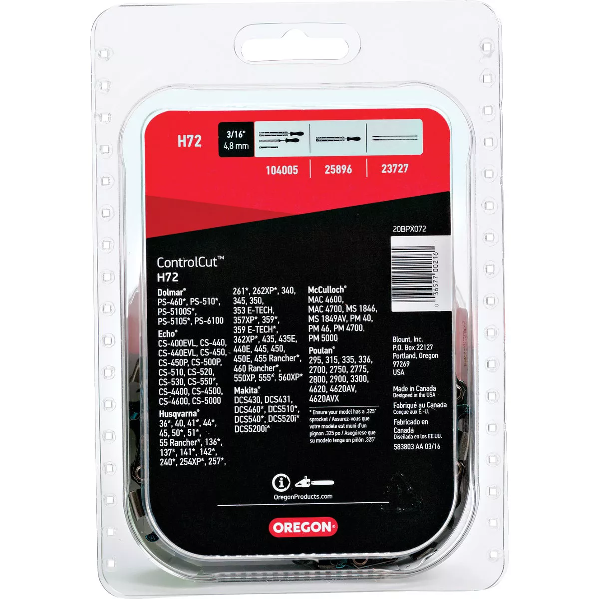 Oregon H72 ControlCut Saw Chain for 18 in. Bar - 72 Drive Links - fits Echo, Craftsman, Homelite, Poulan, Husqvarna, Makita and others - photo 2