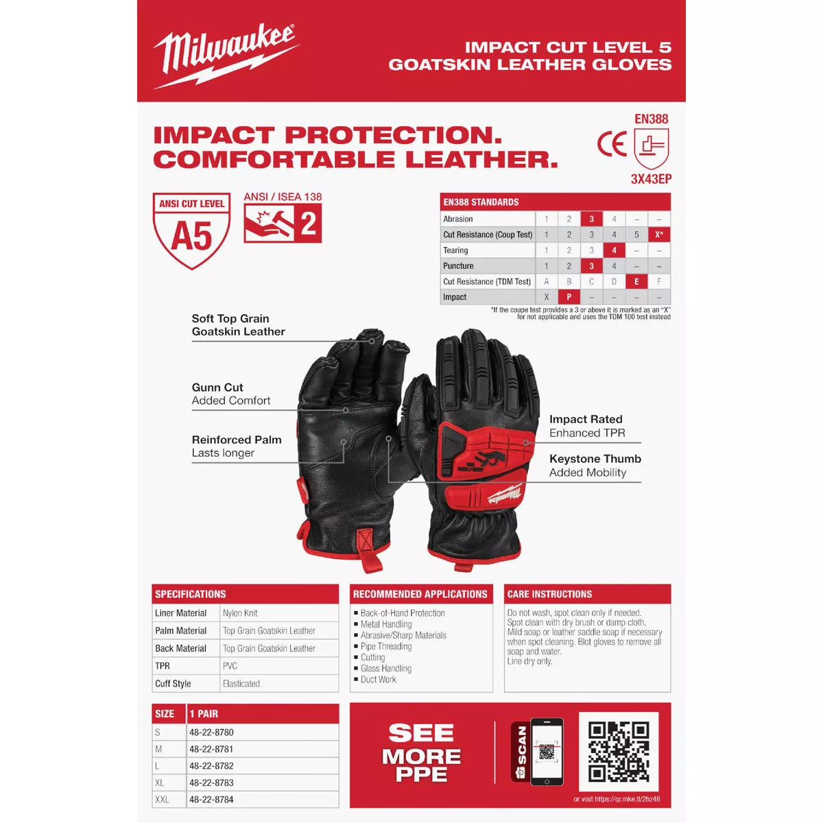 Milwaukee Impact Cut Level 5 Unisex Large Goatskin Leather Work Gloves - photo 5