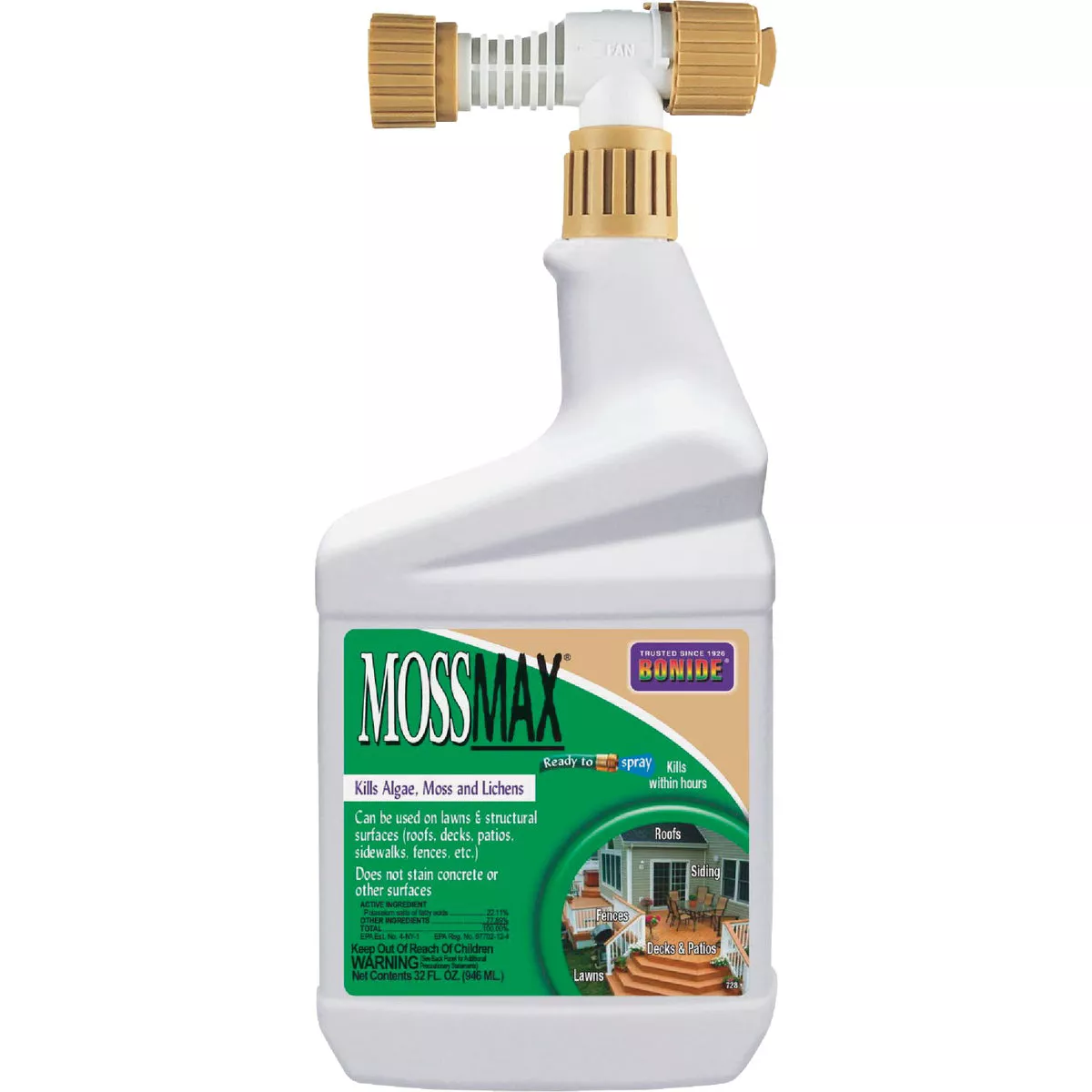 Bonide MossMax, 32 Oz. Ready To Spray Hose End Algae, Moss, & Lichen Control