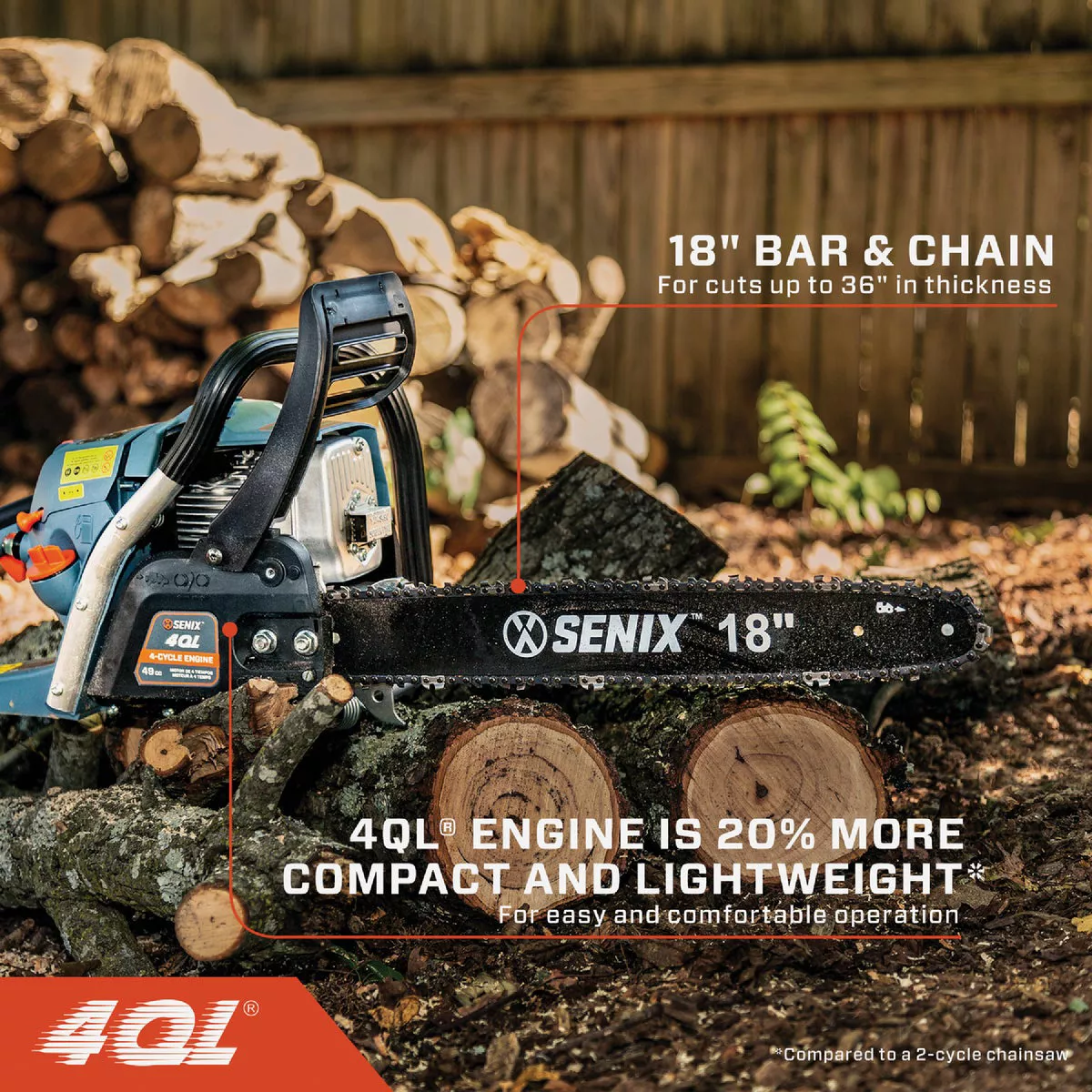 Senix 4QL 18 In. 49cc Gas Powered Chainsaw - photo 7