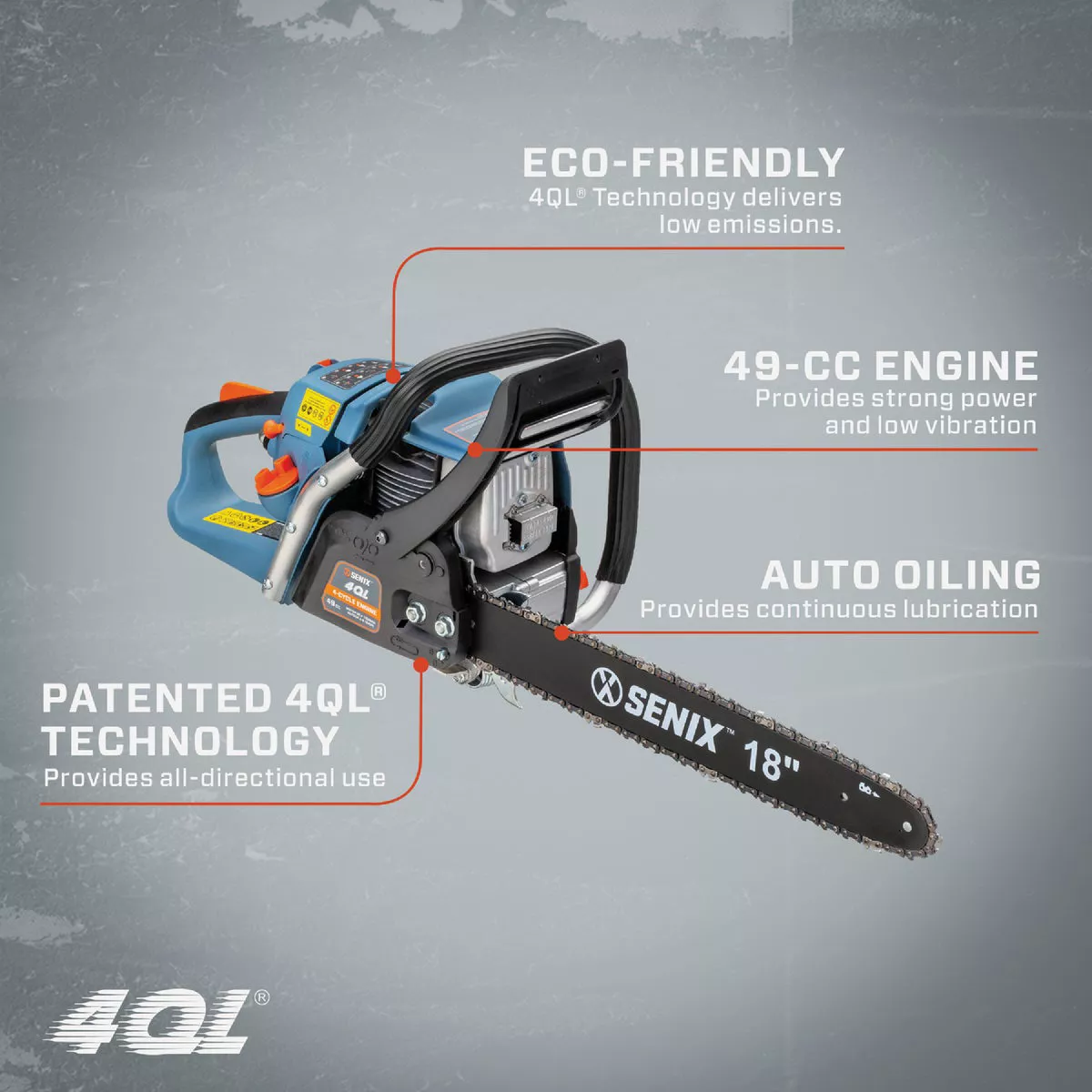 Senix 4QL 18 In. 49cc Gas Powered Chainsaw - photo 8