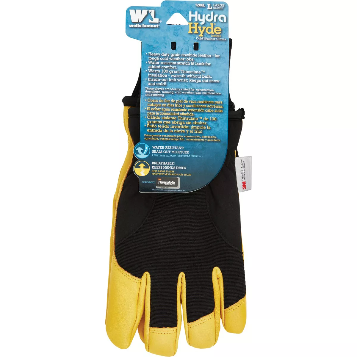 Wells Lamont HydraHyde Men's Large Grain Goatskin Black & Tan Insulated Work Glove - photo 2