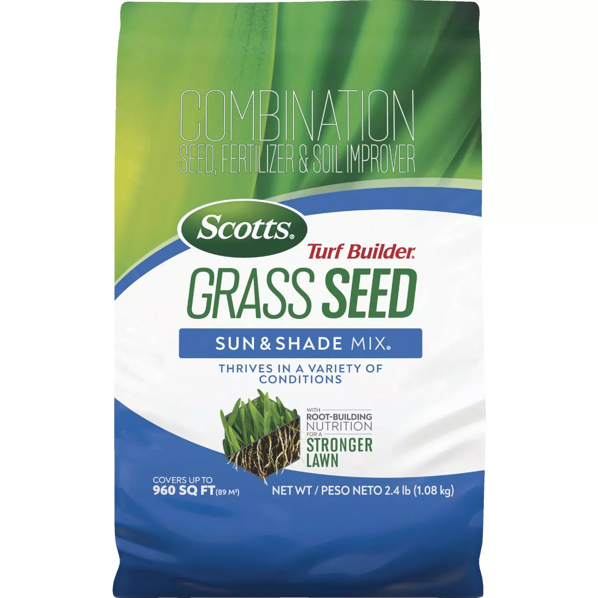 Scotts Turf Builder 2.4 Lb. 200 Sq. Ft. Sun & Shade Mix Grass Seed, Fertilizer, and Soil Improver Combination