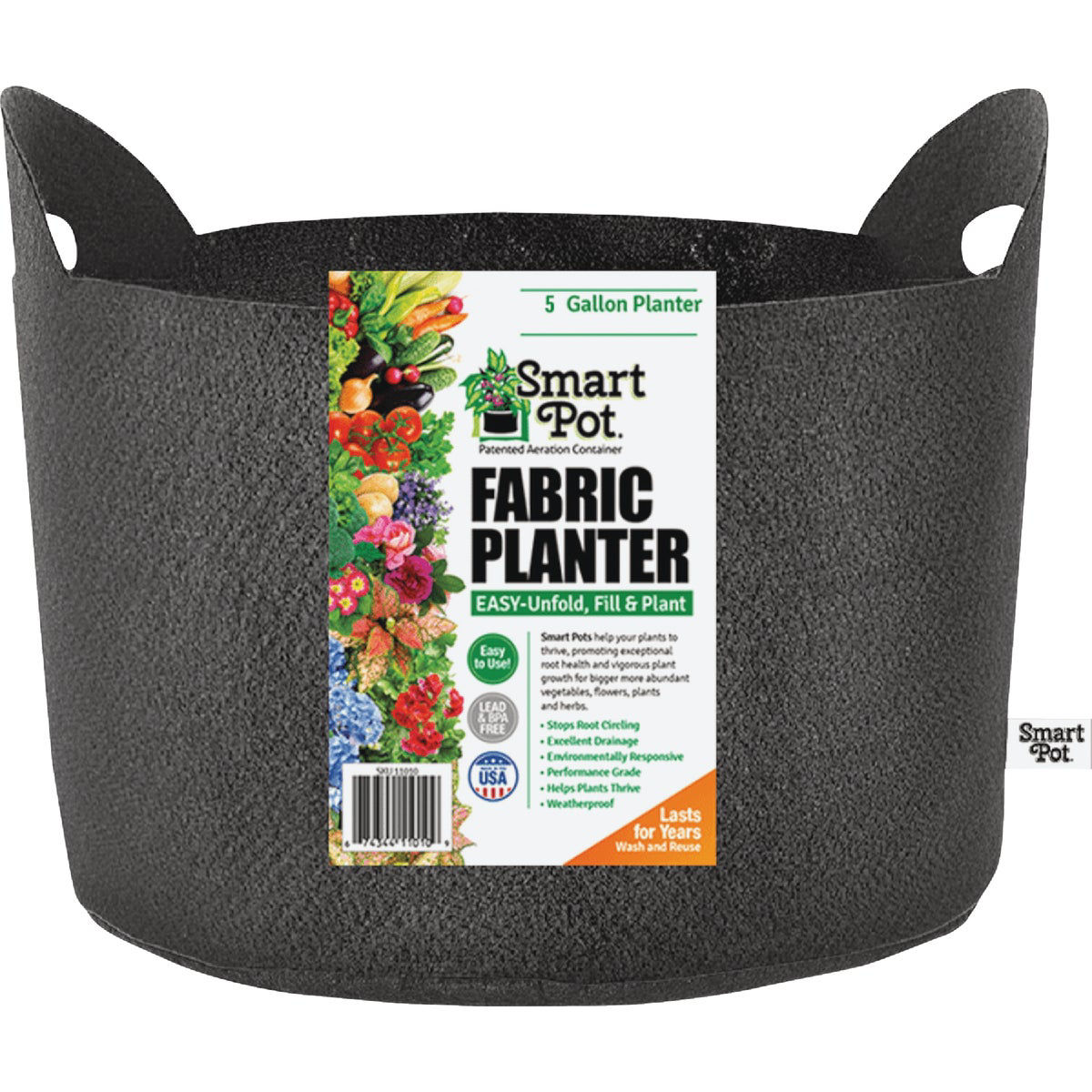 Smart Pot With Handles Black, 5 Gallon