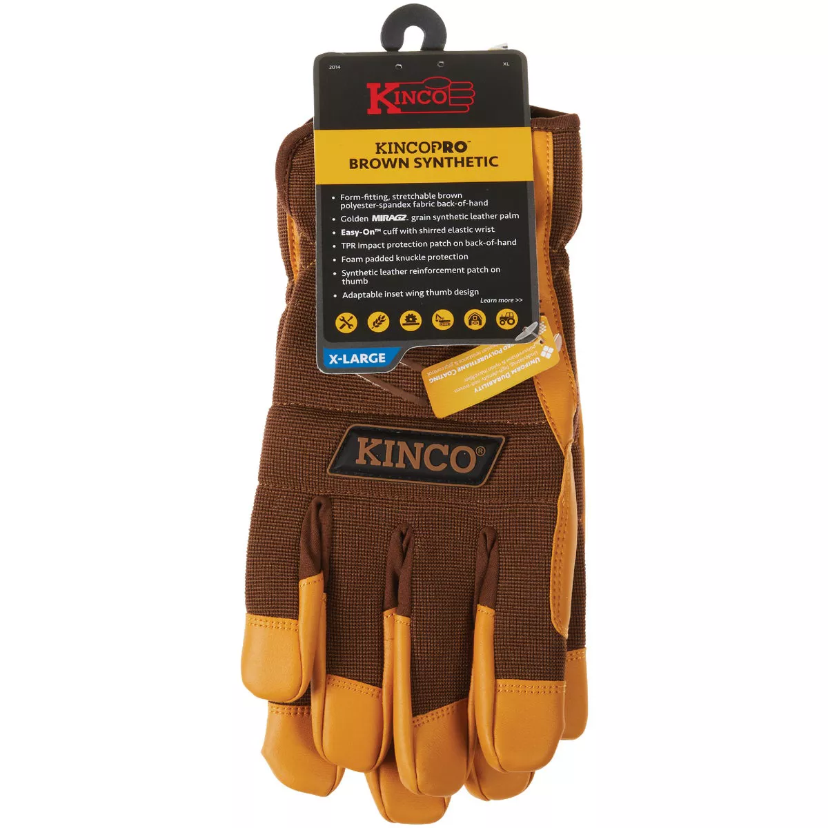 KincoPro Men's XL Brown Polyester-Spandex Back Synthetic Leather Work Glove - photo 2