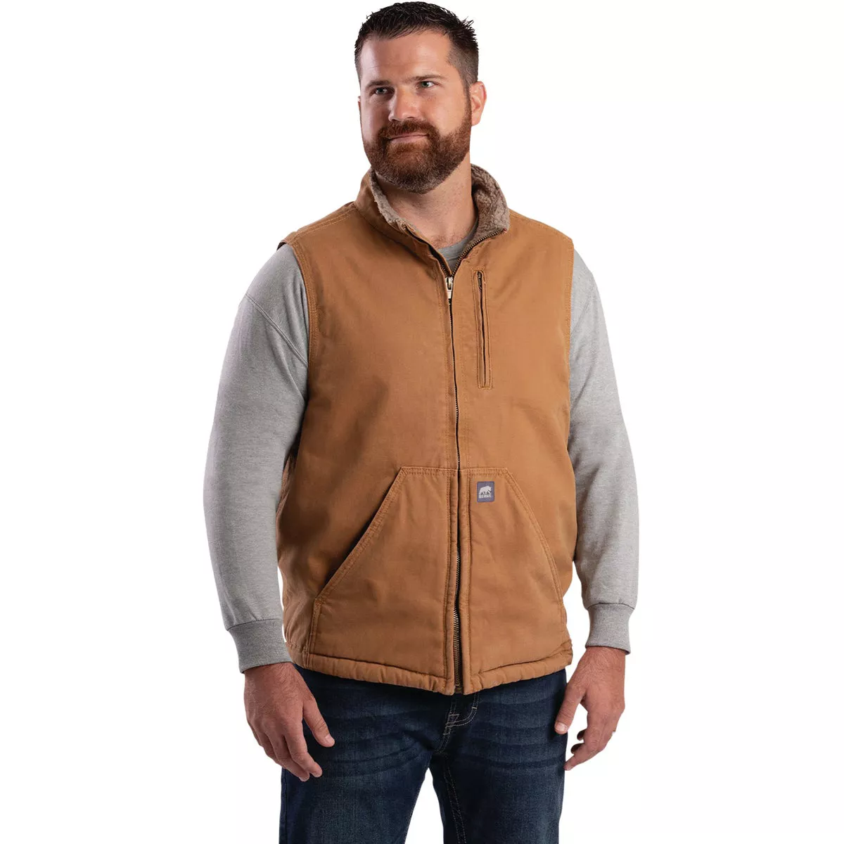 Berne Heartland Men's 2XL Brown Sherpa-Lined Washed Duck Vest