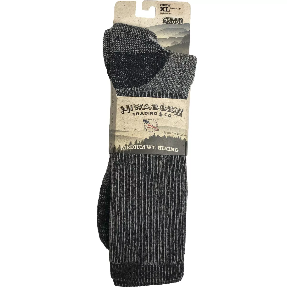 Hiwassee Trading Company Men's Large Charcoal Medium Weight Hiking Crew Sock - photo 2