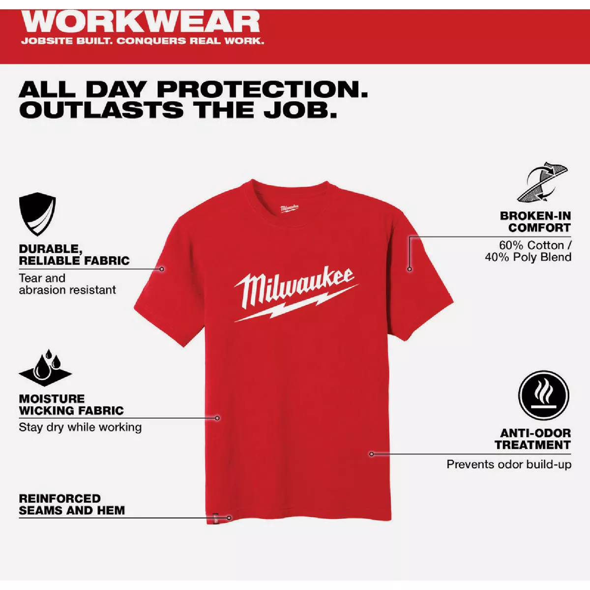 Milwaukee Medium Red Short Sleeve Men's Heavy-Duty T-Shirt - photo 5