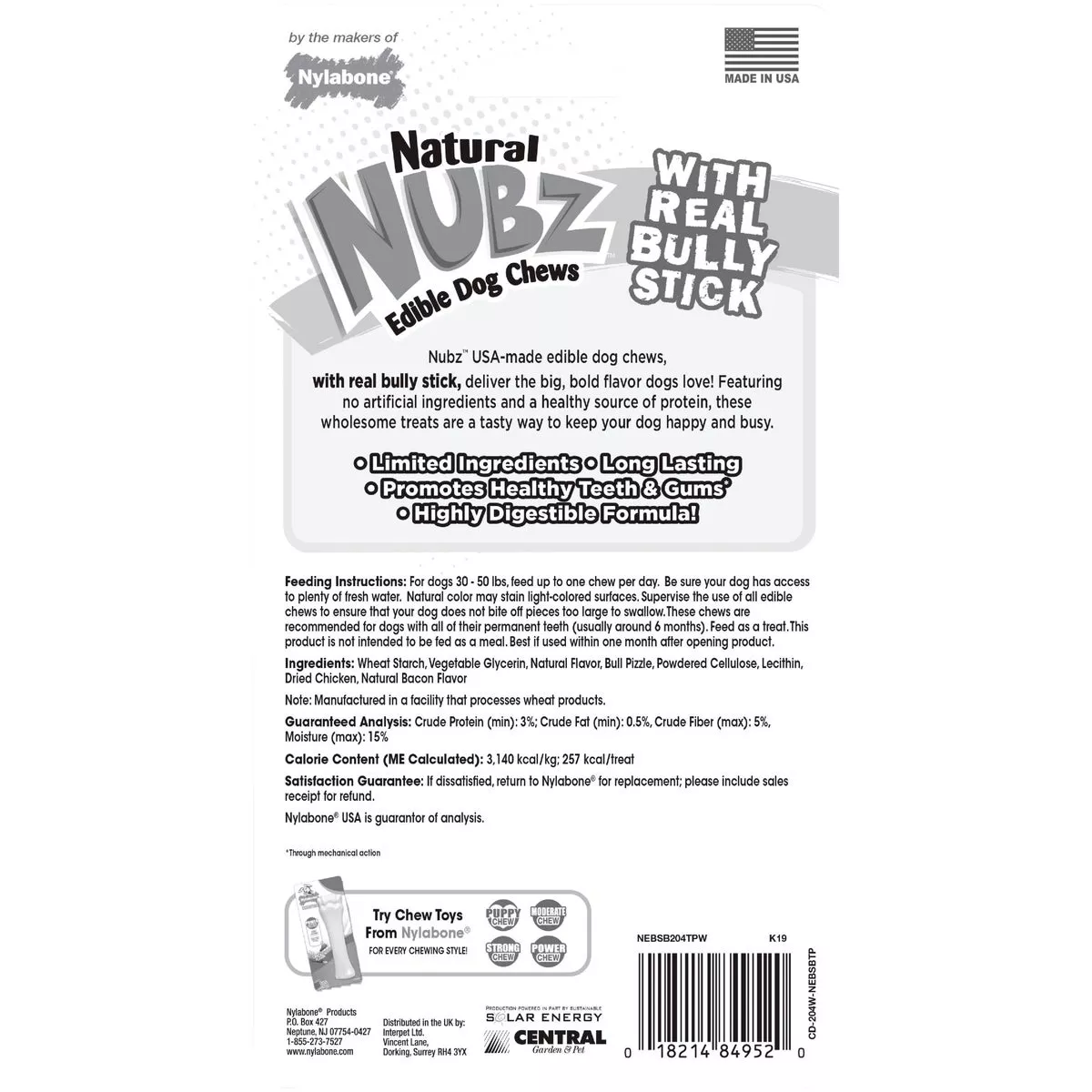 Nylabone Nubz Natural Long Lasting Edible Bully Stick Grain Free Grande Dog Chews (2-Pack) - photo 4