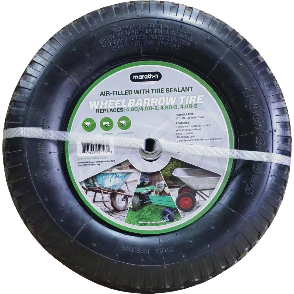 Marathon 4.80/4.00 8 In. Wheelbarrow Tire with Air Filled Tire