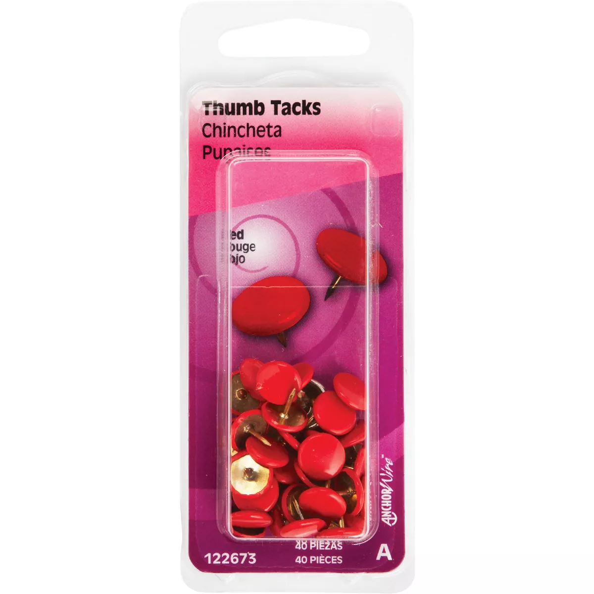 Hillman Anchor Wire Red 23/64 In. x 15/64 In. Thumb Tack (40 Ct.) - photo 2