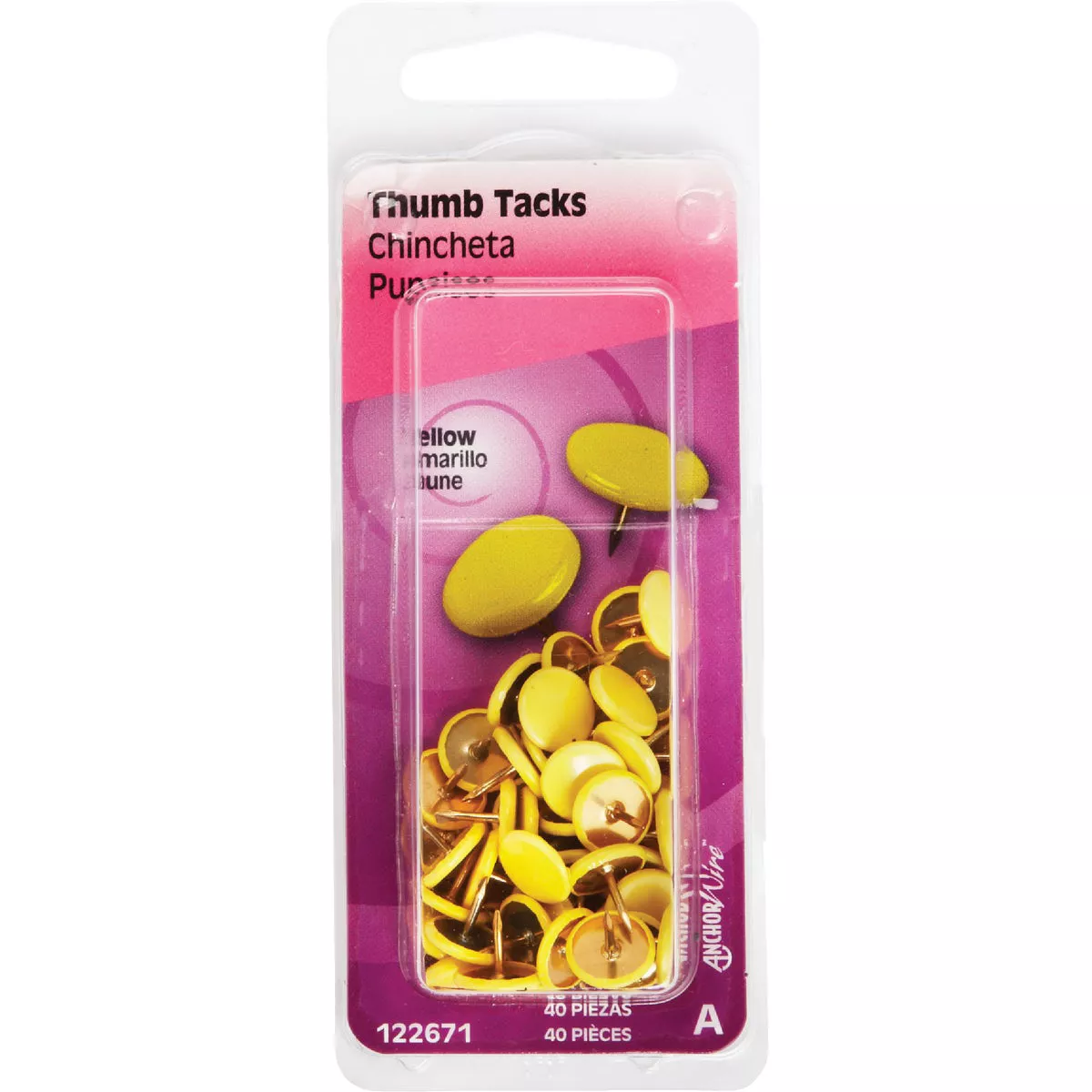 Hillman Anchor Wire Yellow 23/64 In. x 15/64 In. Thumb Tack (40 Ct.) - photo 2