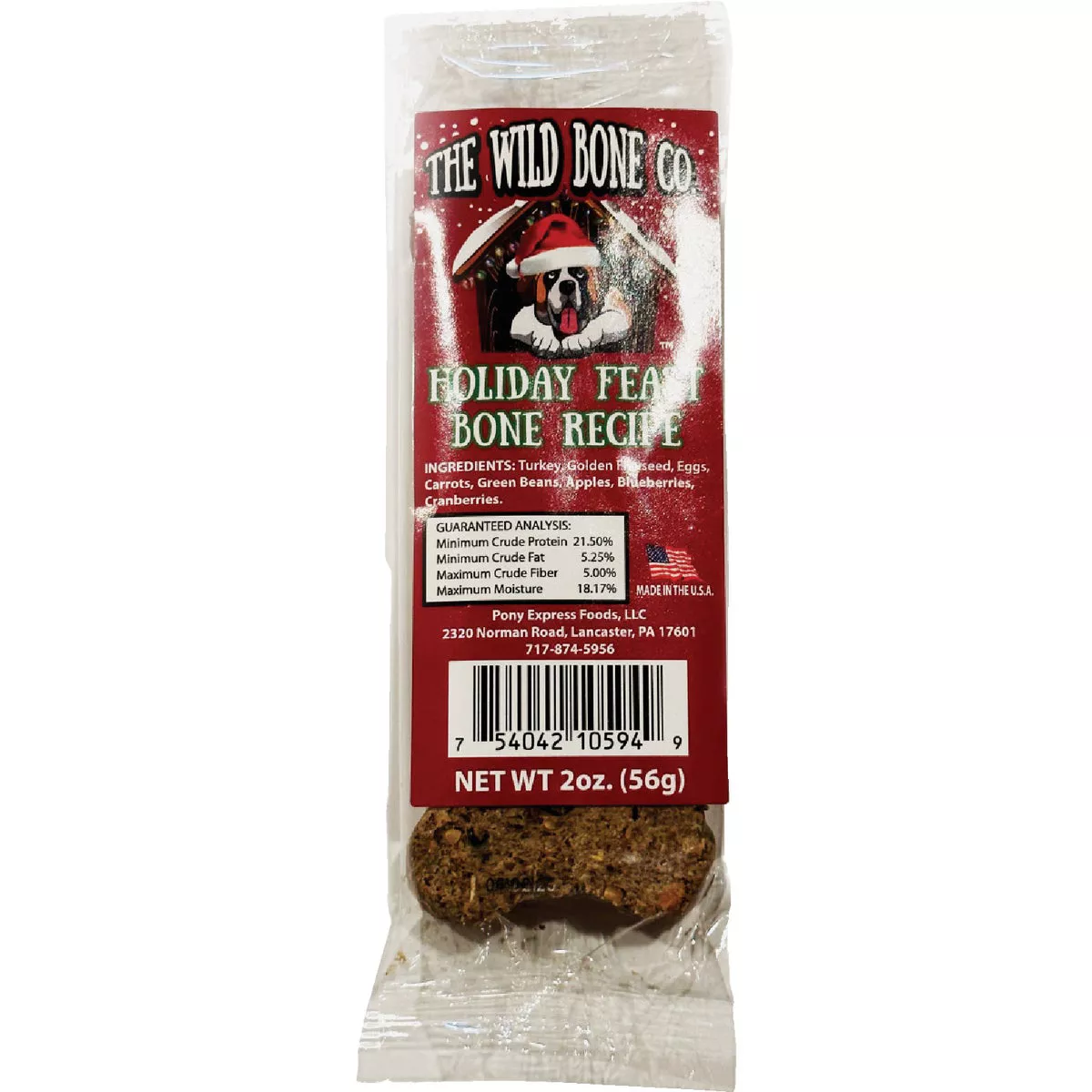 The Wild Bone Company Holiday Feast Bone Dog Treat, 2 Oz.