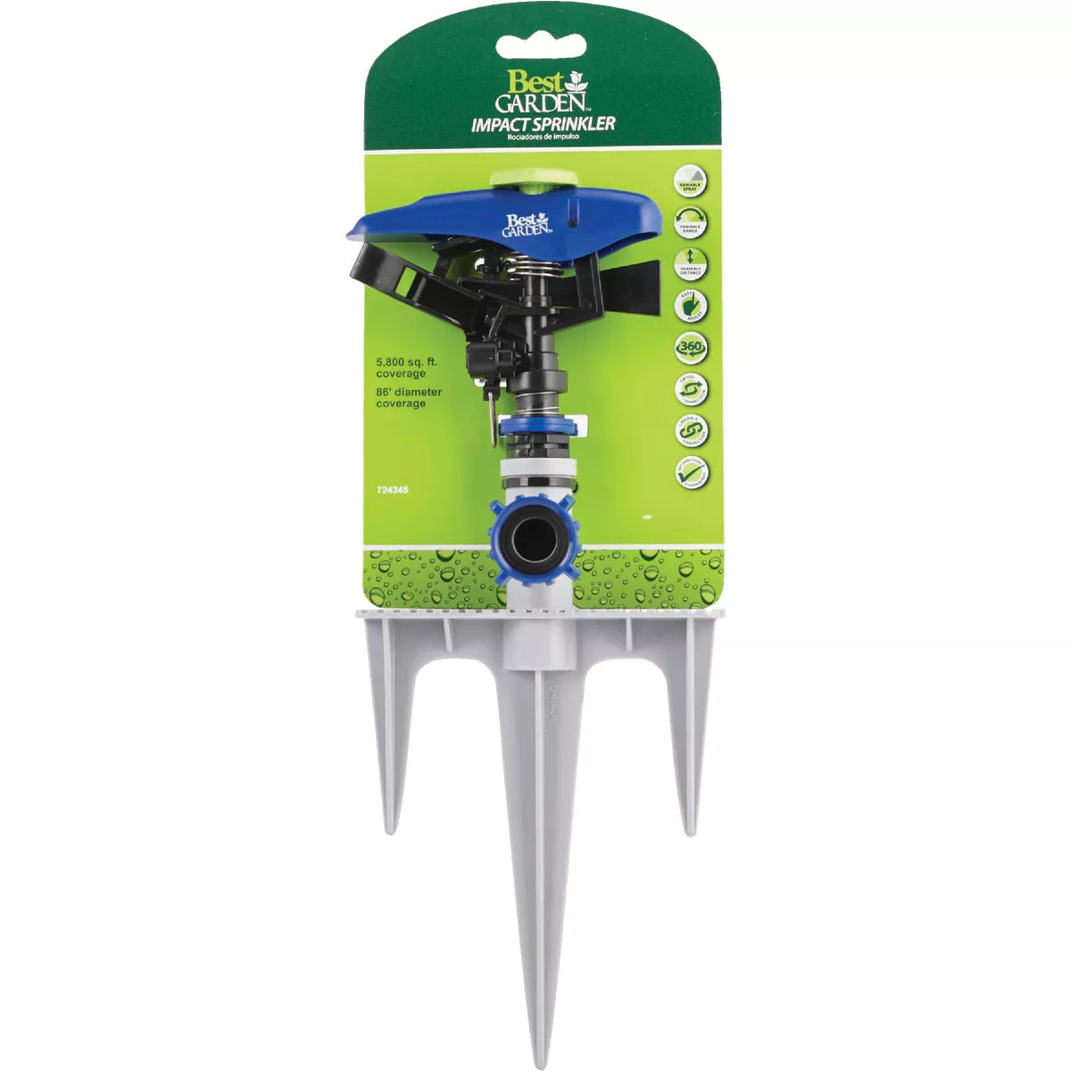 Best Garden Poly 5800 Sq. Ft. Triple Spike Impulse Sprinkler - photo 3