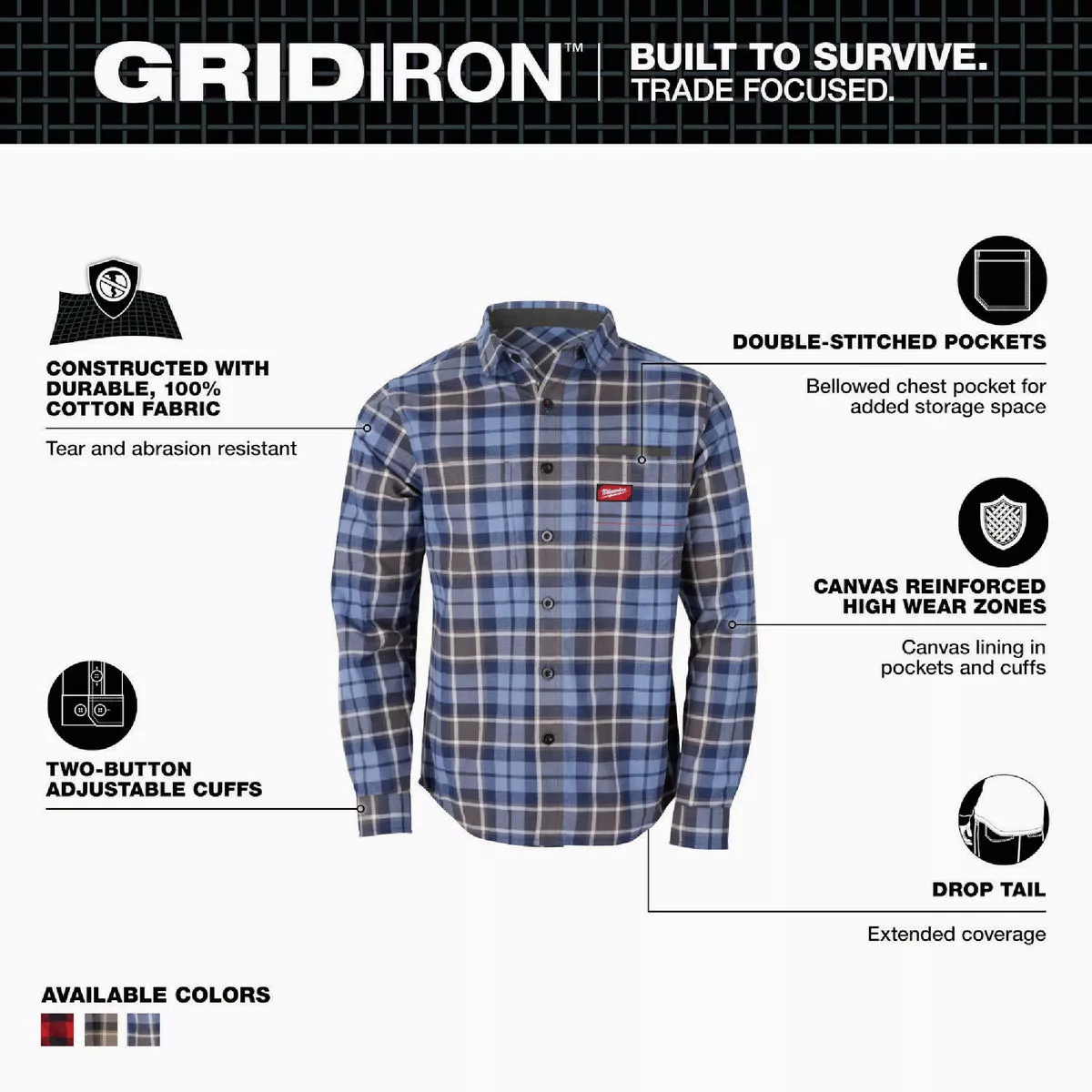 Milwaukee GridIron Men's 2XL Blue Long Sleeve Flannel Shirt - photo 2