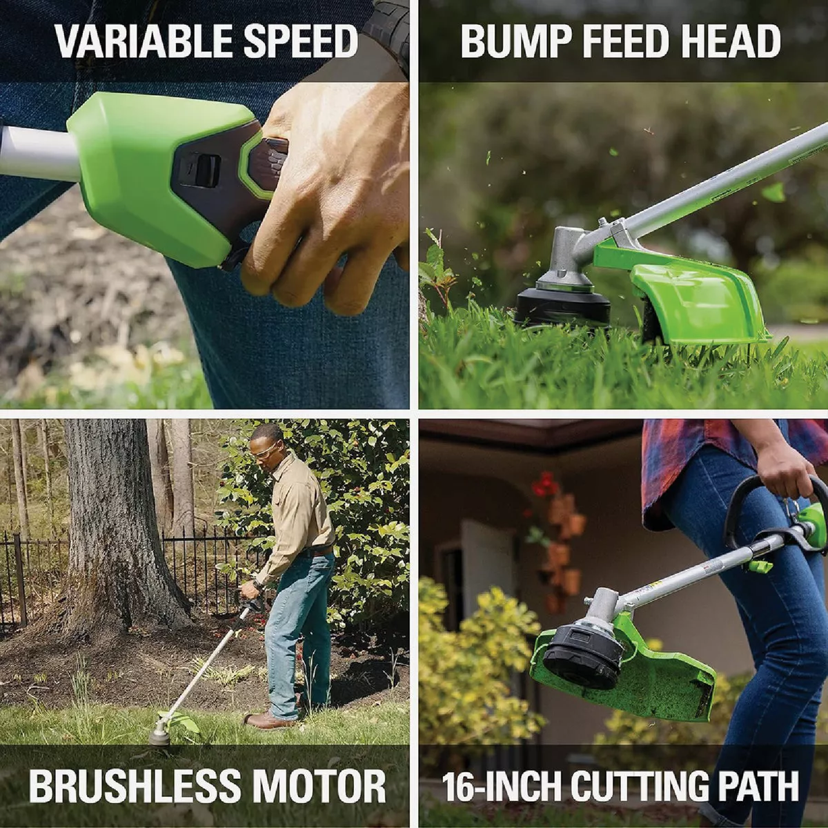 Greenworks 24V (2 x 24V) 16 In. Brushless Attachment Capable String Trimmer with (2) 4.0 Ah USB Batteries & Charger - photo 4