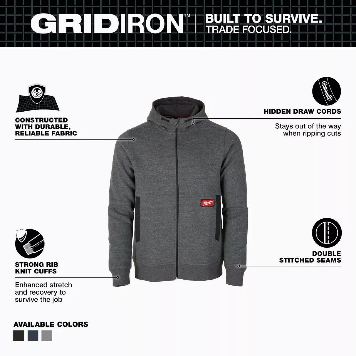 Milwaukee GRIDIRON Men's 2XL Gray Full-Zip Hoodie - photo 2