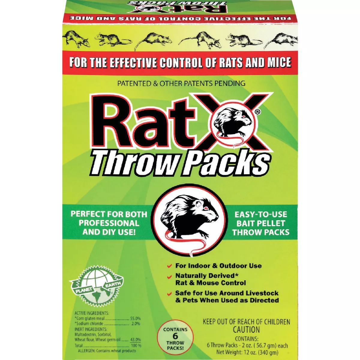 RatX Pellet Throw Pack Rat And Mouse Killer, (6-Pack)