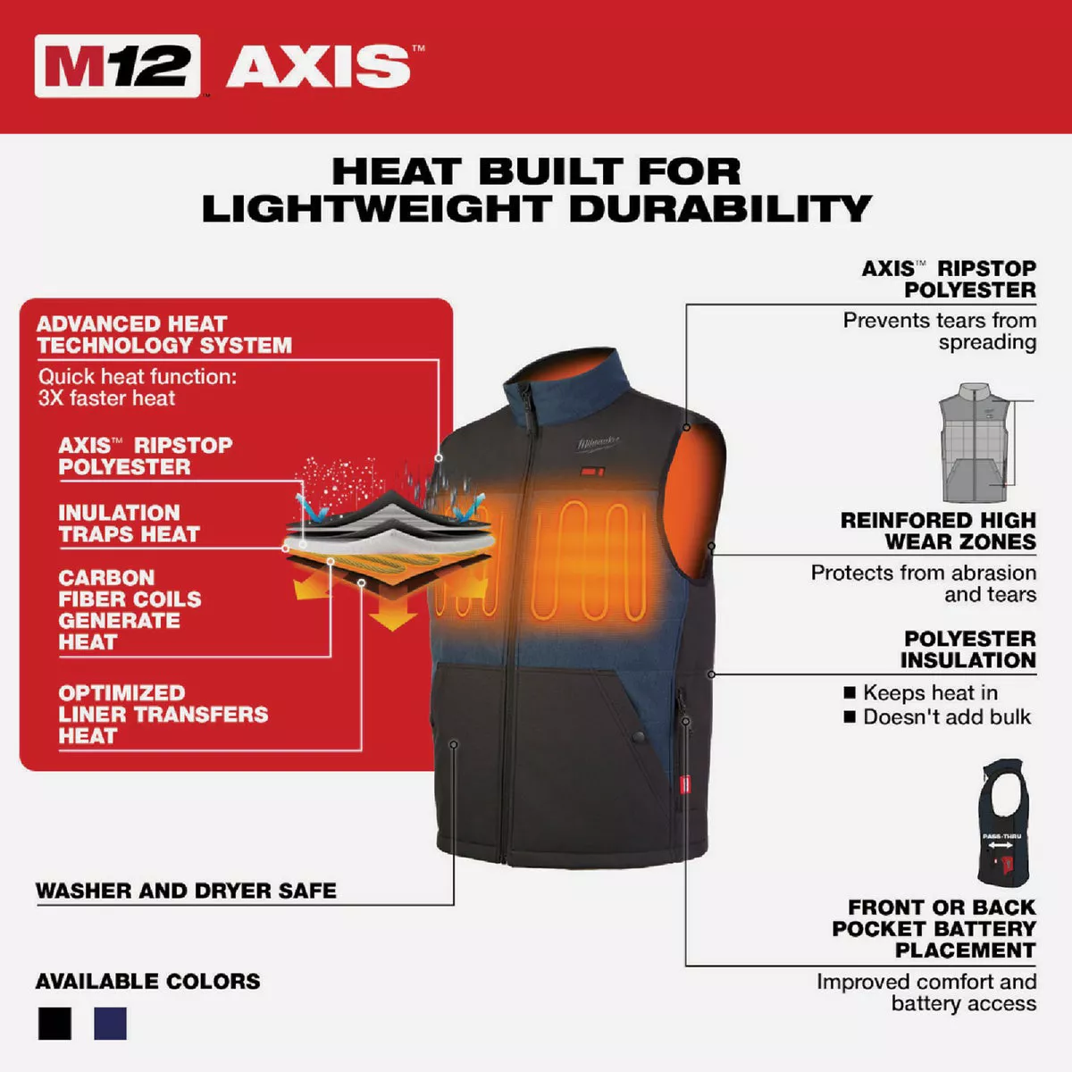Milwaukee M12 AXIS Men's Black Cordless Heated Vest Kit, XL - photo 6