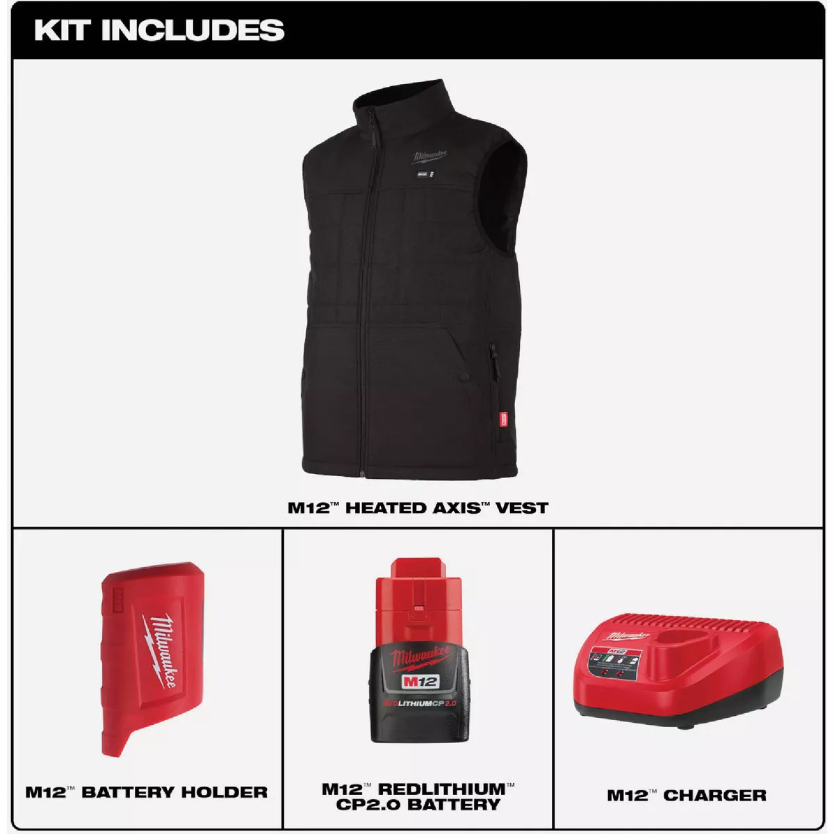 Milwaukee M12 AXIS Men's Black Cordless Heated Vest Kit, XL - photo 7