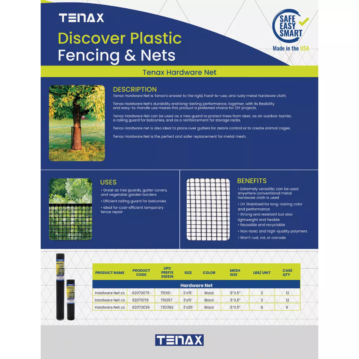 Tenax 2 Ft. H. x 15 Ft. L. Plastic Hardware Netting Garden Fence, Black ...