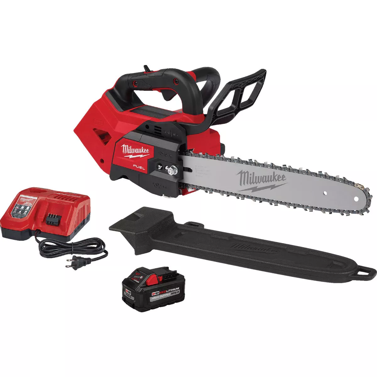 Milwaukee M18 FUEL 14 in. Top Handle 18V Lithium-Ion Brushless Cordless Chainsaw w/ String Trimmer, 8.0 Ah Battery, Charger
