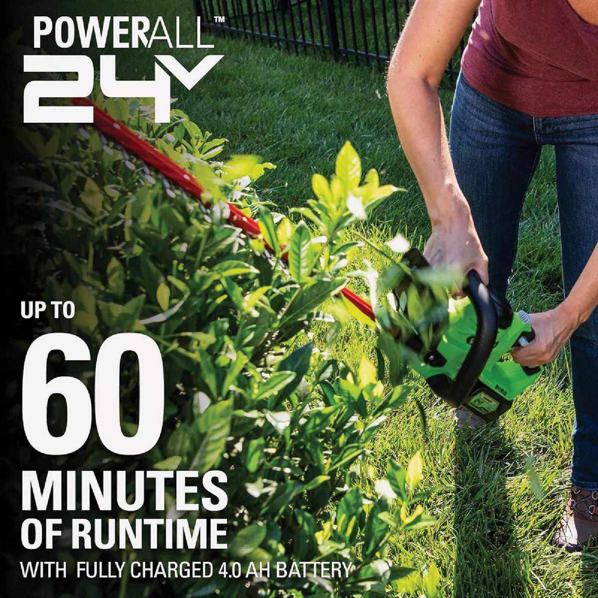 Greenworks 24V 22 In. Cordless Hedge Trimmer with 4.0 Ah USB Battery & Charger - photo 3