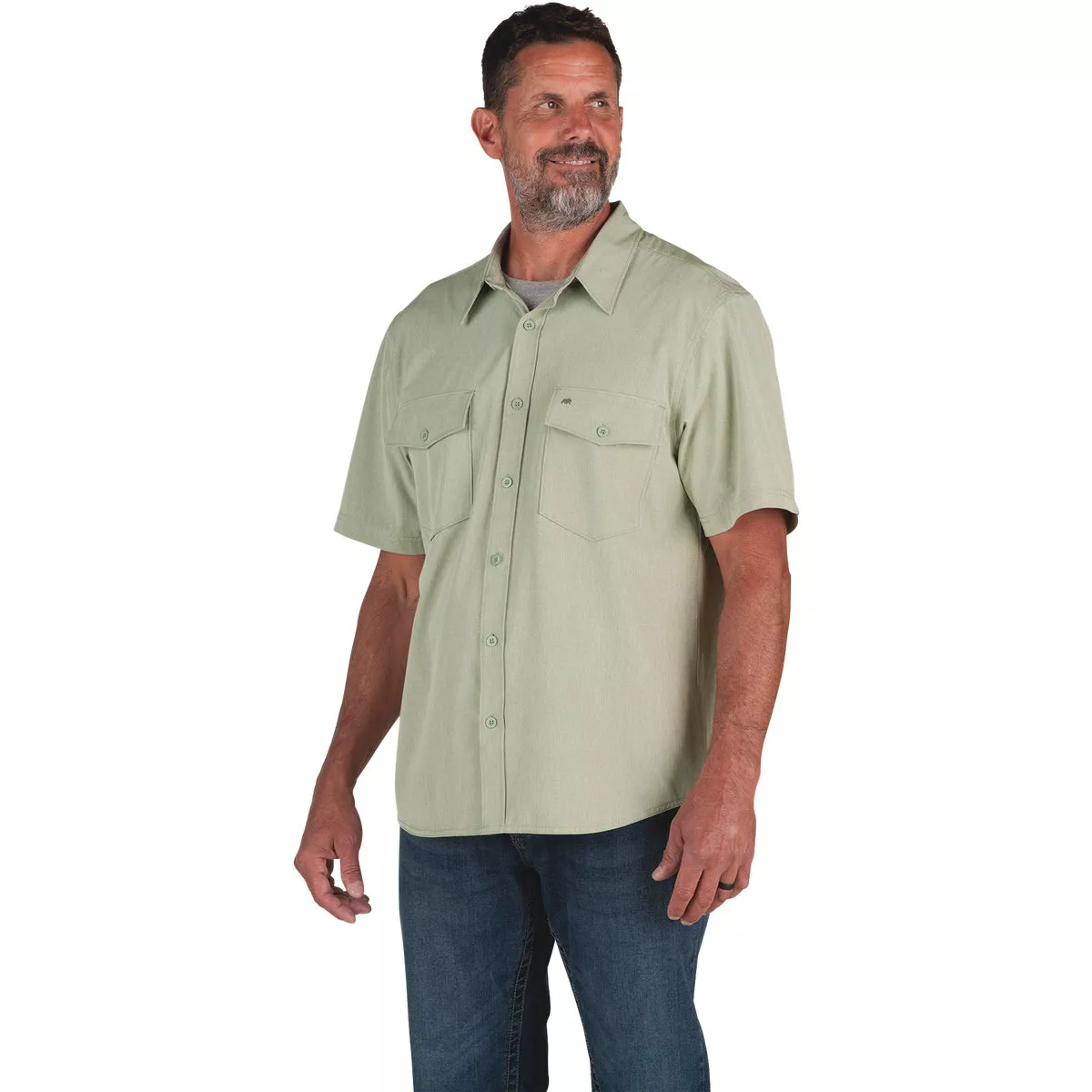 Berne Flex180 Men's Medium Heathered Seagrass UPF Button Down Short Sleeve Shirt
