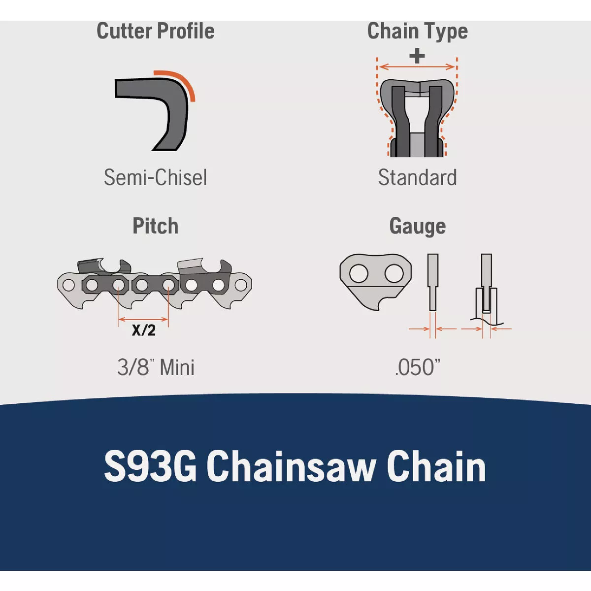 Husqvarna S93G X-Cut 16 In. 3/8 In. Mini Pitch Semi-Chisel Chainsaw Chain - photo 3