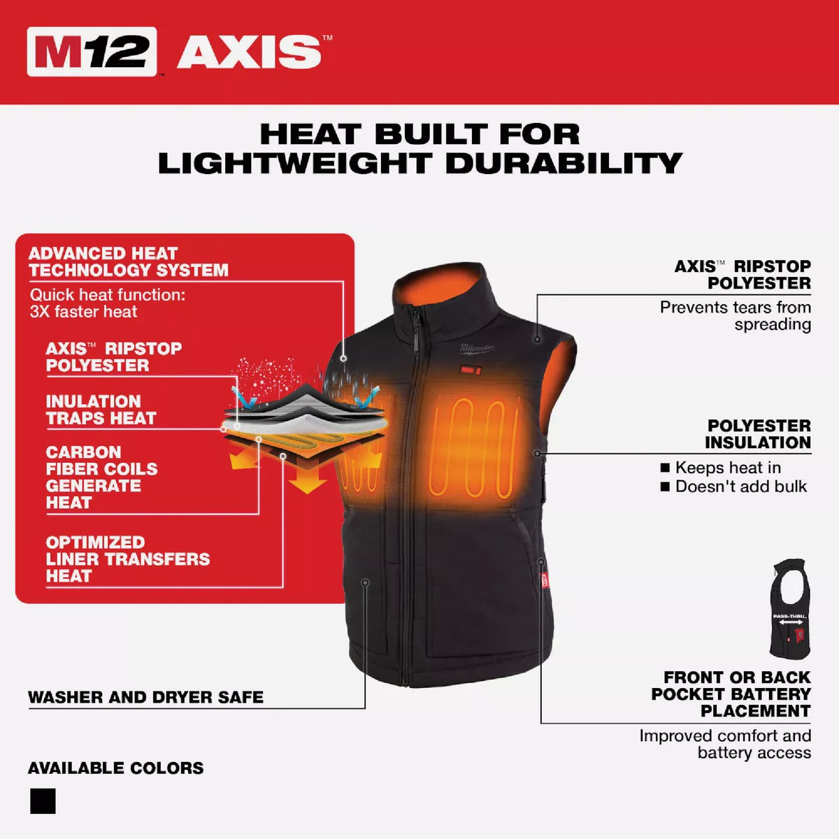 Milwaukee M12 AXIS Women's Black Cordless Heated Vest, M - photo 6