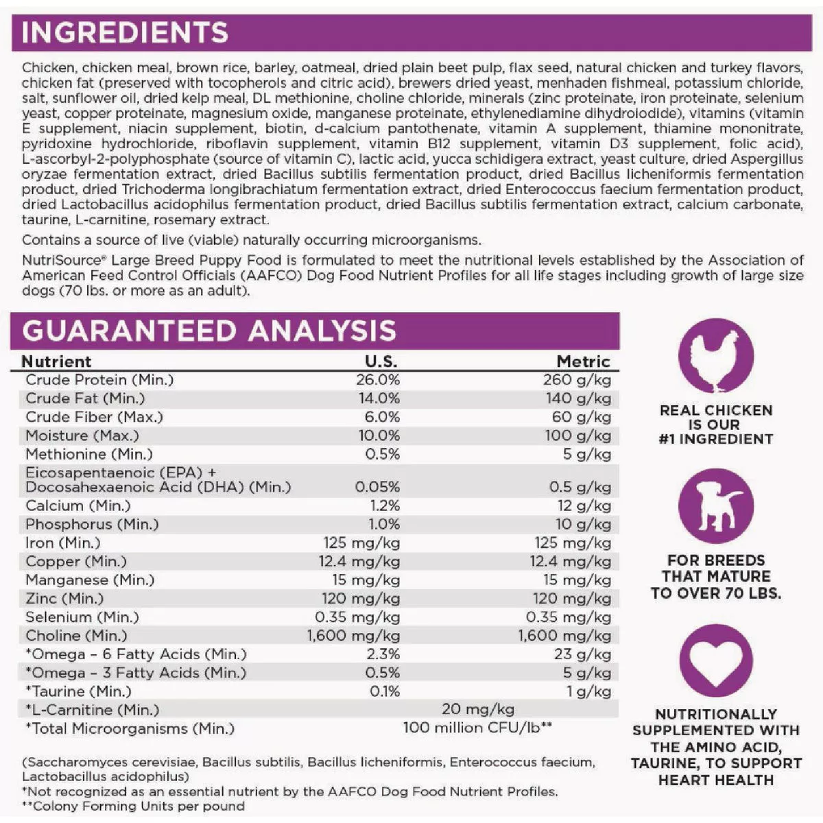 NutriSource 26 Lb. Chicken & Rice Recipe Large Breed Puppy Food - photo 3