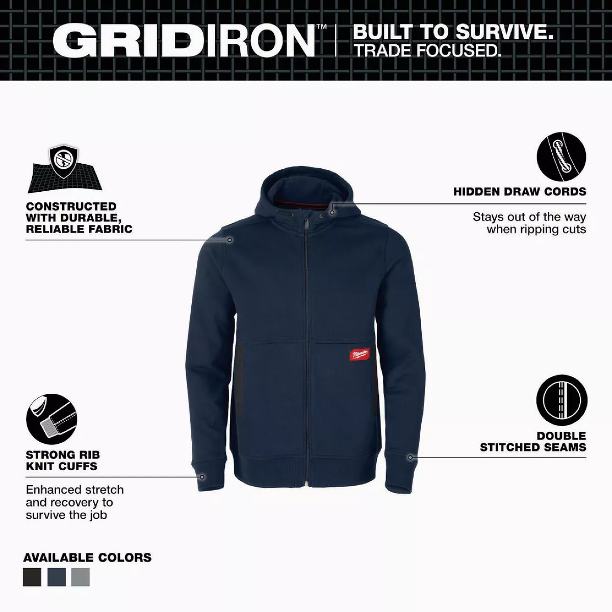 Milwaukee GRIDIRON Men's 2XL Blue Full-Zip Hoodie - photo 2