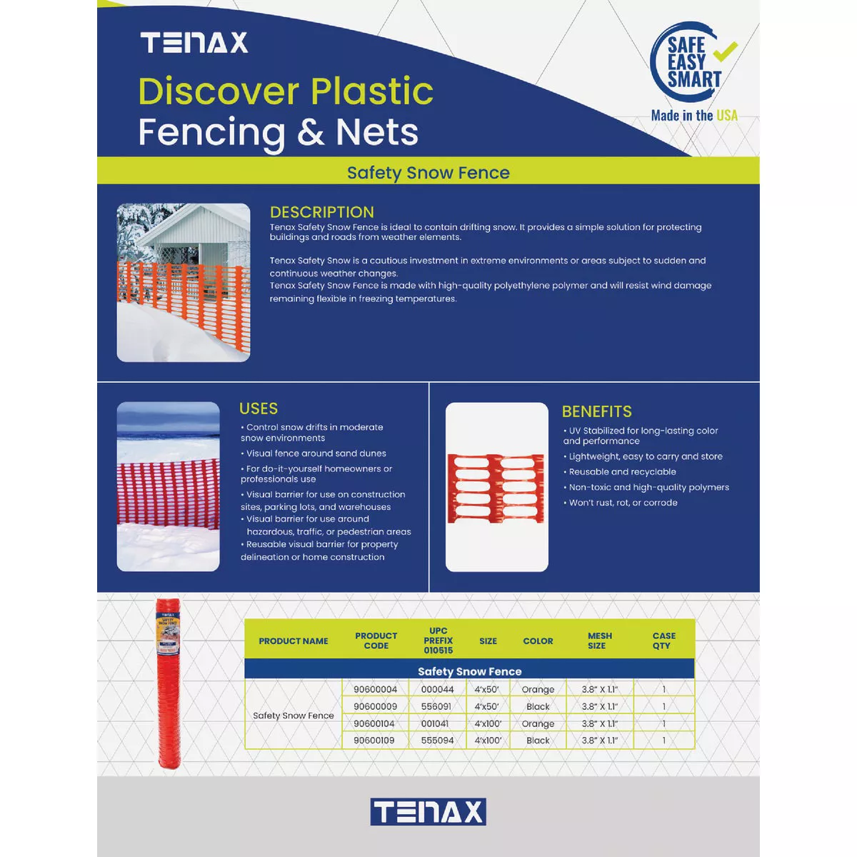 Tenax Saf-T-Sno 4 Ft. H. x 100 Ft. L. Polyethylene Snow Safety Fence, Orange - photo 5