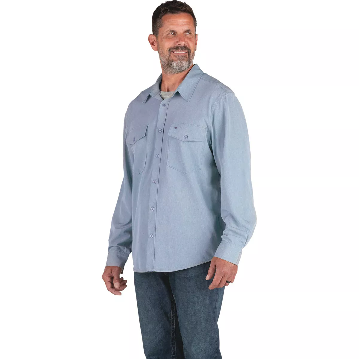 Berne Flex180 Men's Large Chambray Blue UPF Button Down Long Sleeve Shirt