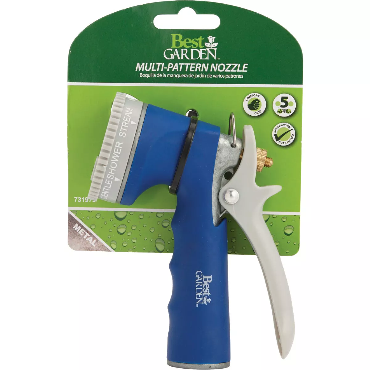 Best Garden Metal 5-Pattern Nozzle with Comfort Grip, Blue & Gray - photo 2