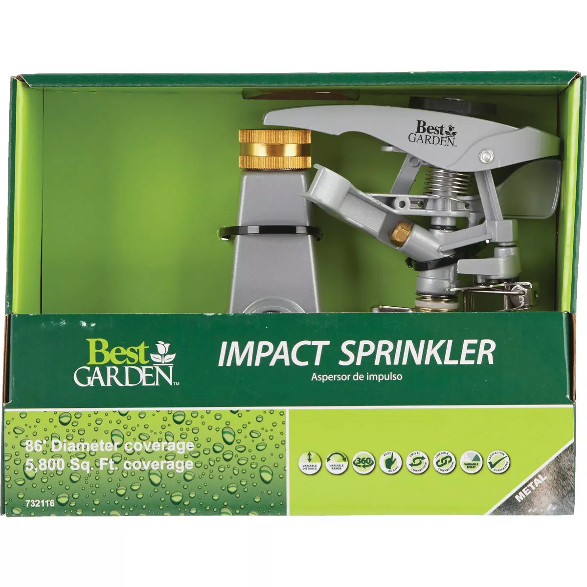 Best Garden Metal 5800 Sq. Ft. Wheeled Impulse Sprinkler - photo 2