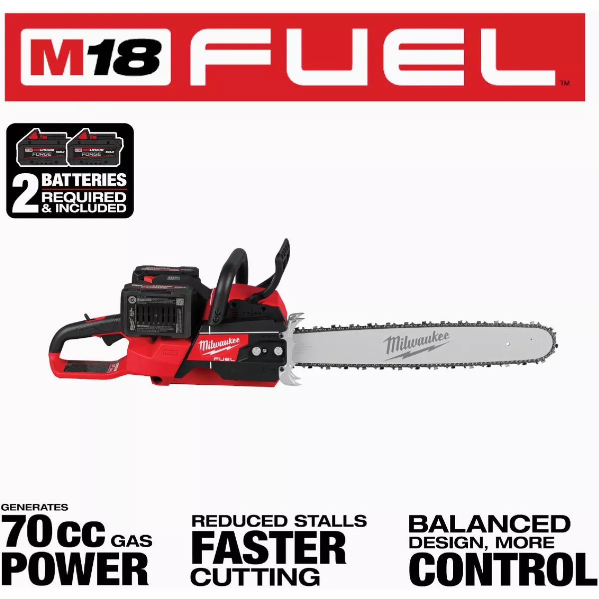 Milwaukee M18 FUEL Brushless 20 In. Cordless Chainsaw Kit with (2) 8.0 Ah Batteries & Charger - photo 4