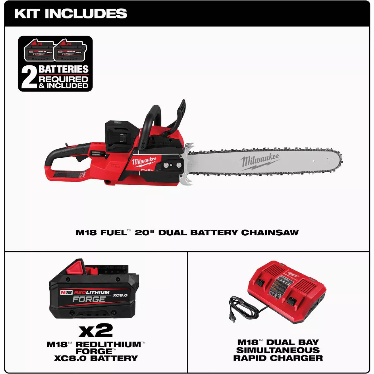 Milwaukee M18 FUEL Brushless 20 In. Cordless Chainsaw Kit with (2) 8.0 Ah Batteries & Charger - photo 2