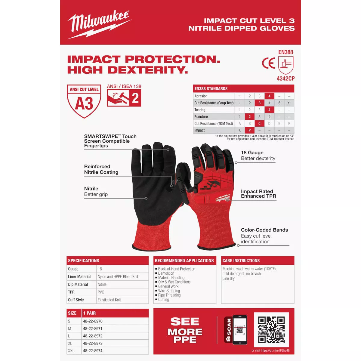 Milwaukee Impact Cut Level 3 XL Unisex Nitrile Dipped Work Gloves - photo 5