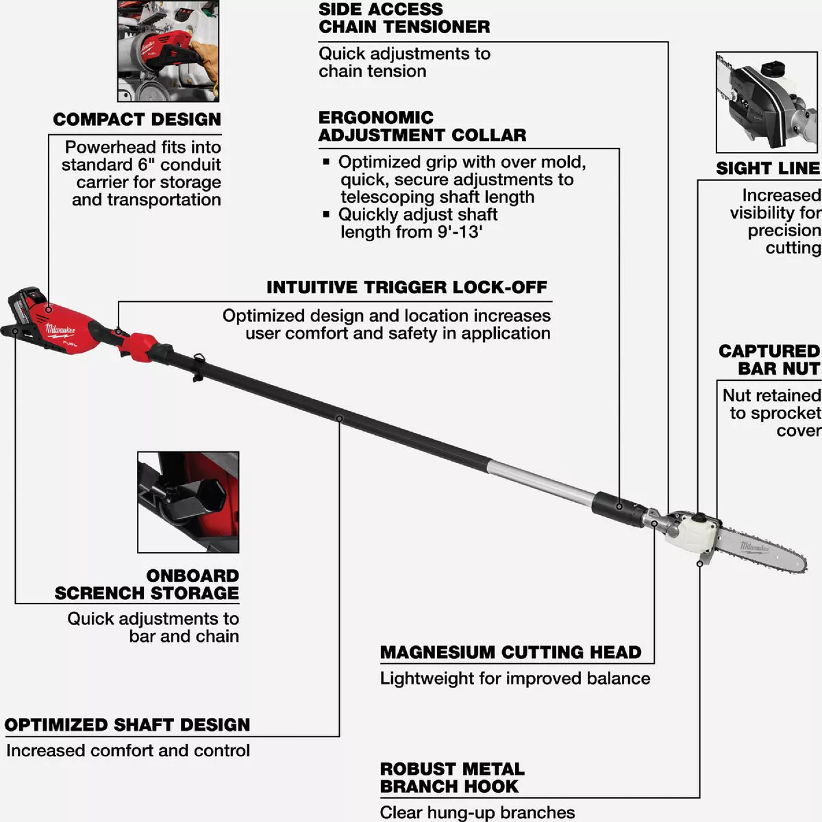Milwaukee M18 FUEL Brushless 10 In. Telescoping Cordless Pole Saw Kit with 12.0 Ah Battery & Charger - photo 3