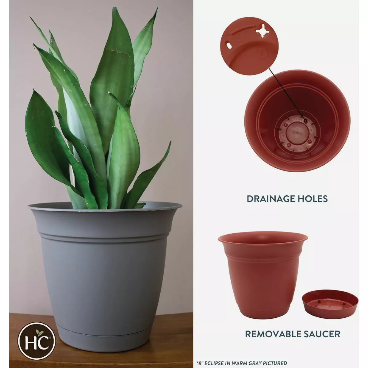 HC Companies Eclipse 8 In. Clay Planter with Saucer - photo 5