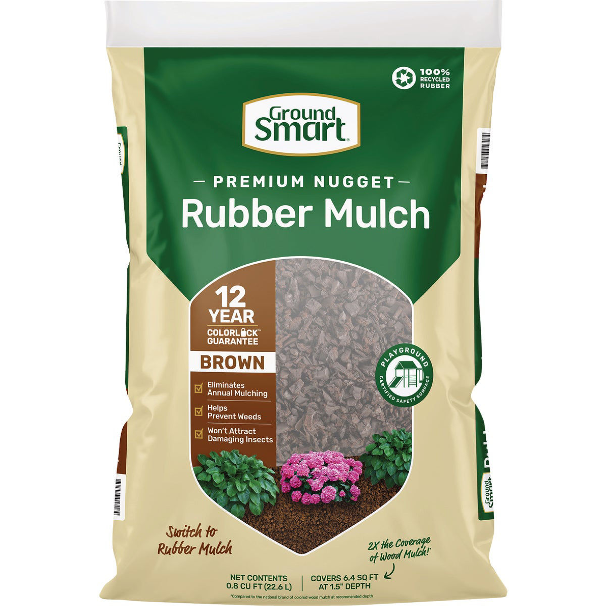 Groundsmart 0 8 Cu Ft Brown Recycled Nugget Rubber Mulch Do It Best