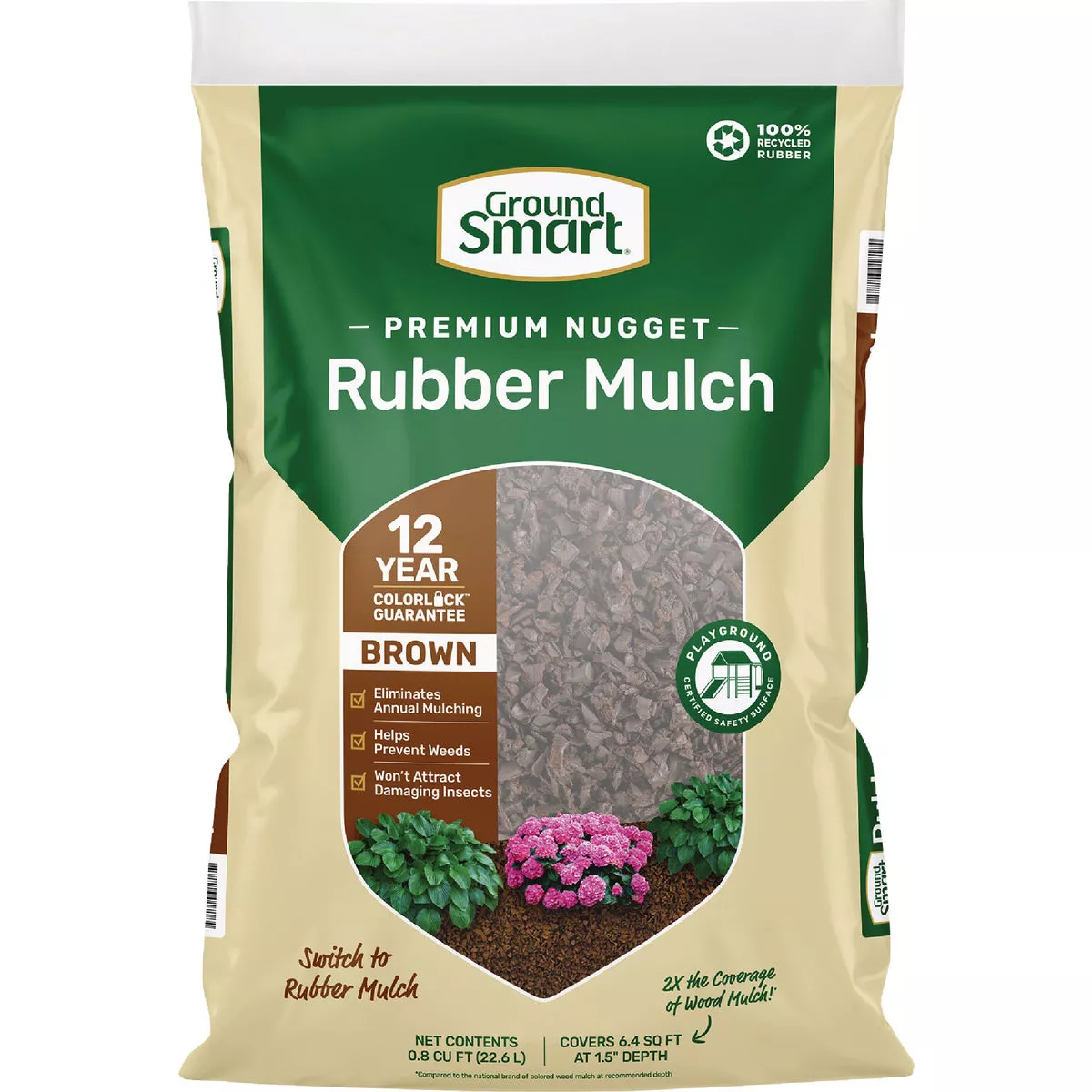 GroundSmart 0.8 Cu. Ft. Brown Recycled Nugget Rubber Mulch