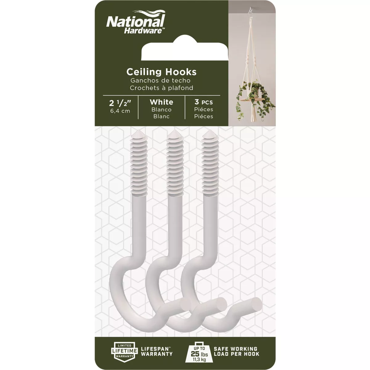 National Hardware 2-1/2 In. White Ceiling Hook (3-Pack) - photo 2