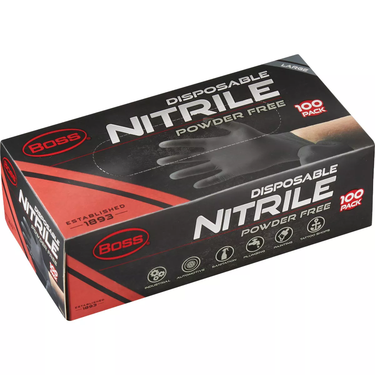 Boss Large Black Nitrile Mil Disposable Gloves (100-Pack) Do