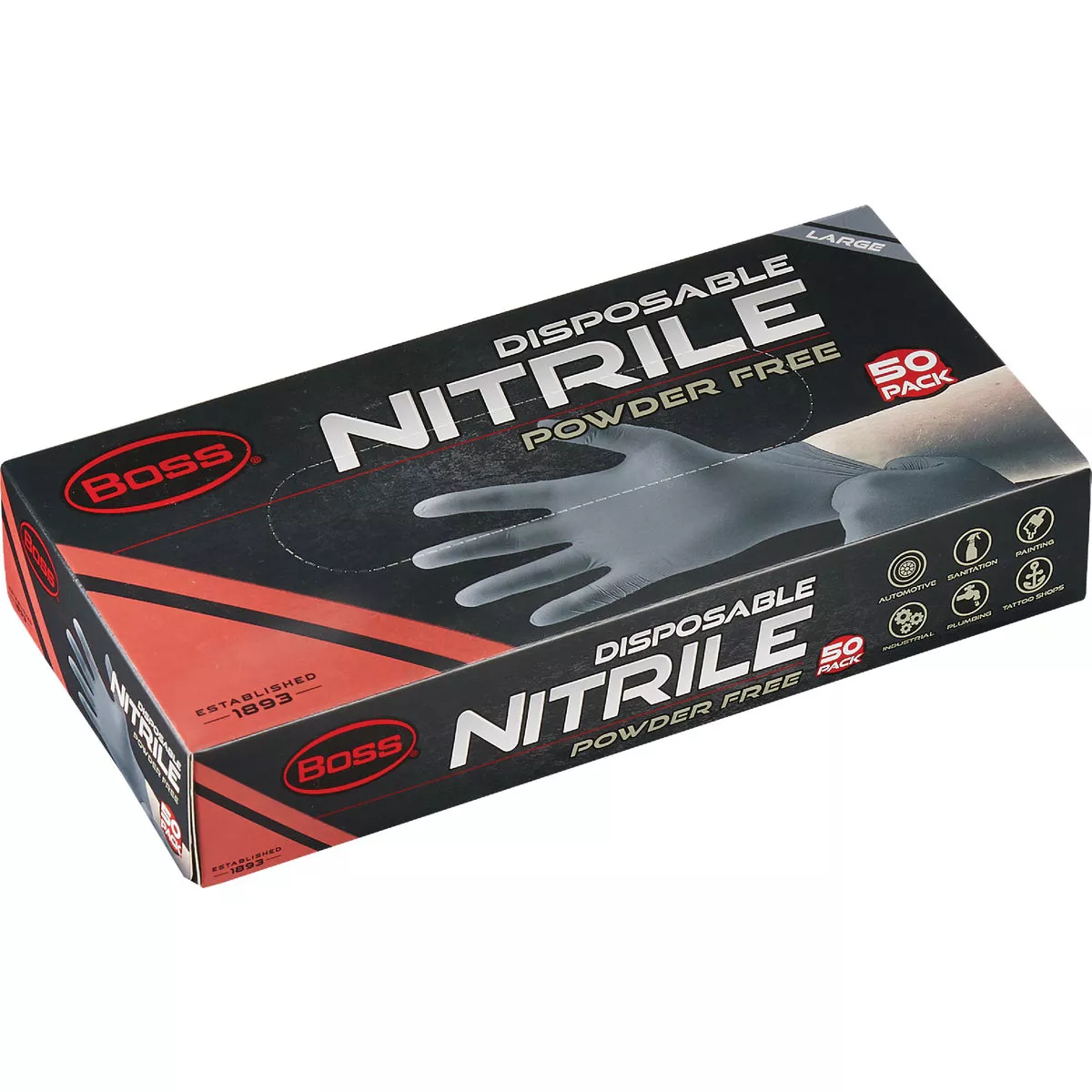 Boss Large Black Nitrile 4 Mil Disposable Gloves (50-Pack) - photo 2